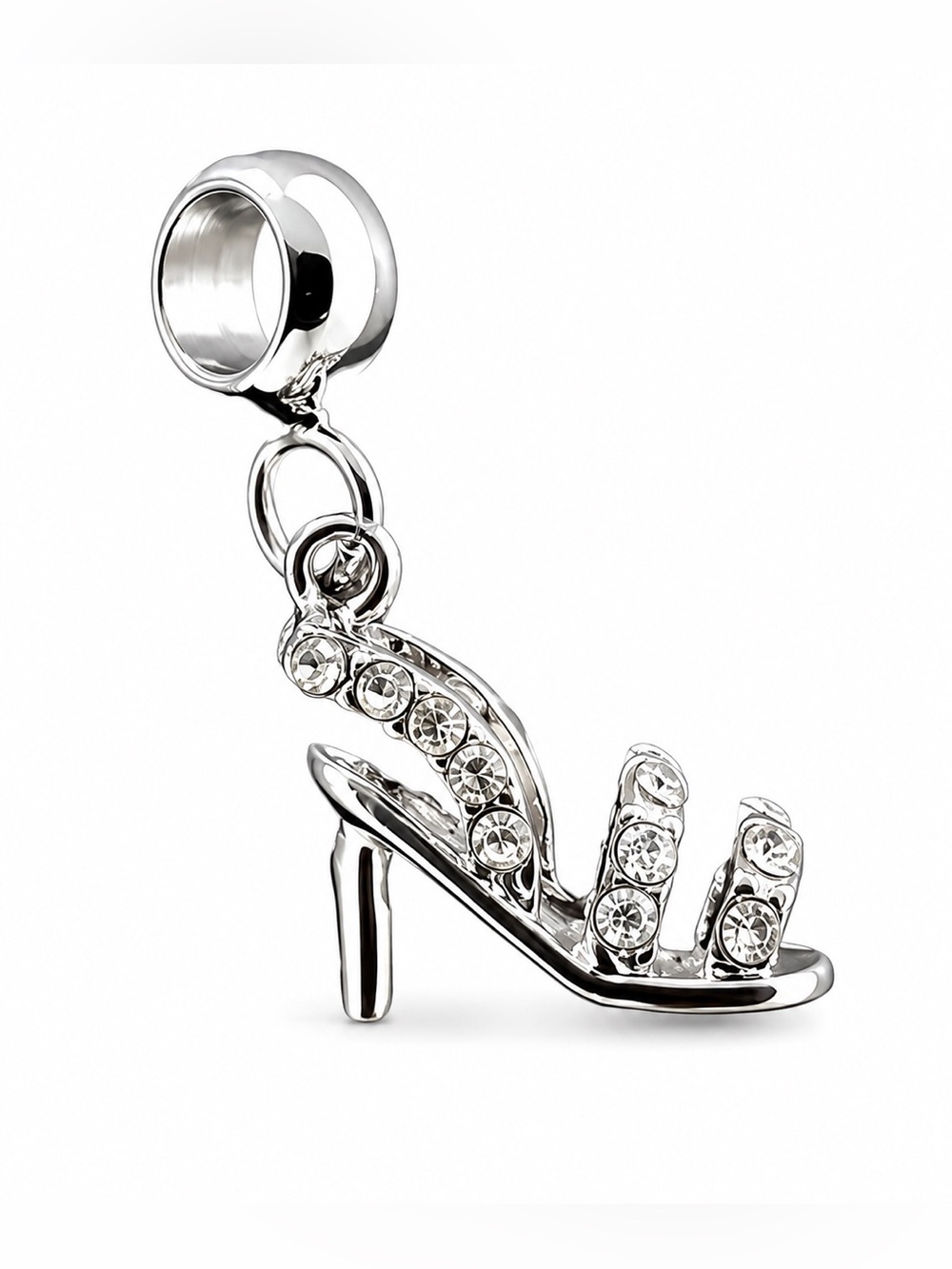 2/$18 Silver Stiletto Rhinestone Dangle Charm Pandora Compatible